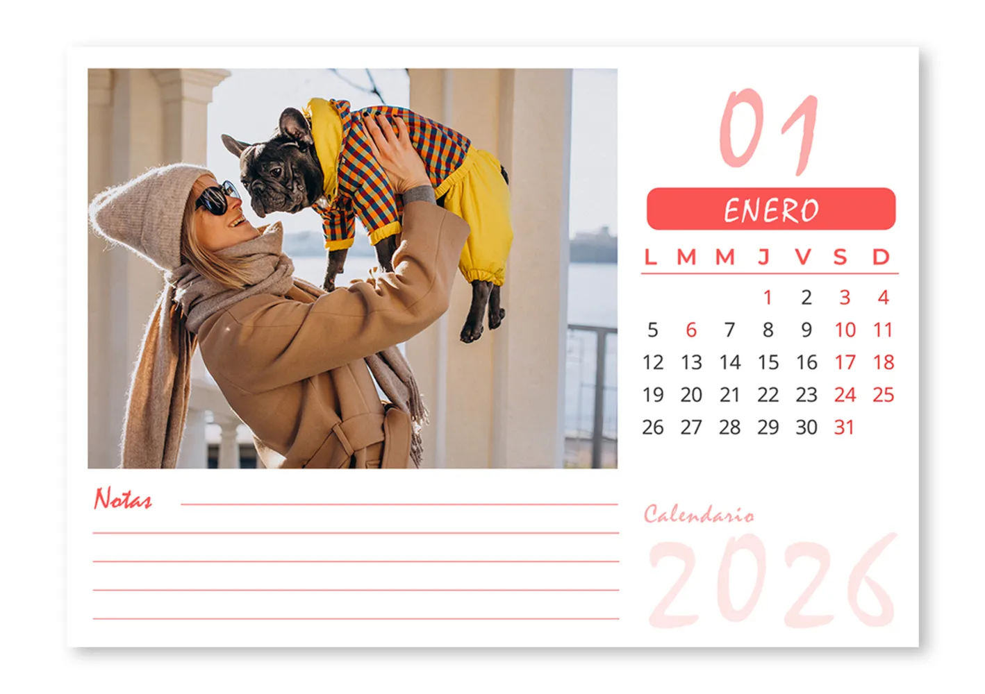 Calendario Sobremesa Rojo